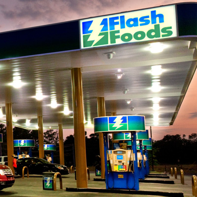 fuel pumps at a Flash Foods location