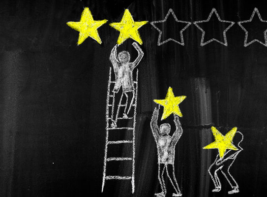chalk drawings of people lifting chalk drawings of stars in the style of a 5 star rating