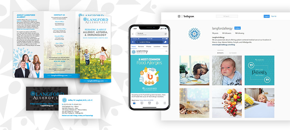 displays of social media work that M&R Marketing has done for Langford Allergy