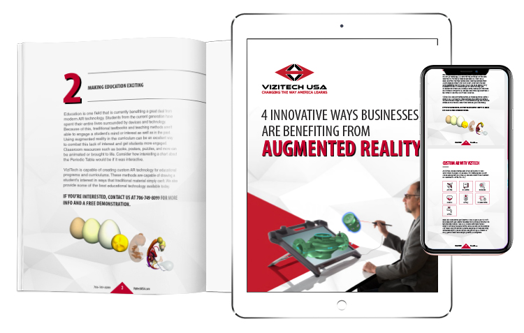 Vizitech's Ebook displayed on phone, tablet, and physical copy