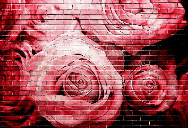 mural of roses on a brick wall