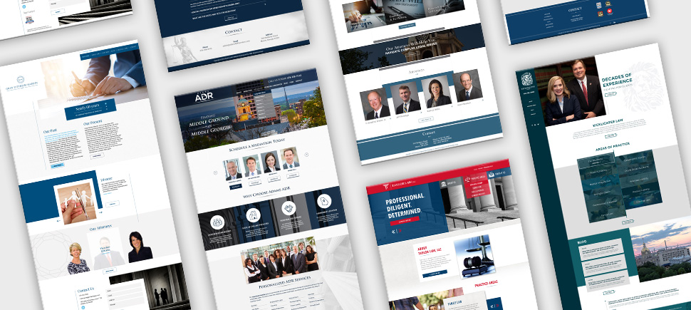 Screenshots of homepages for law related websites that M&R Marketing has done