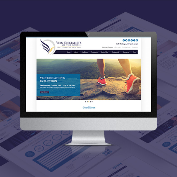 desktop computer screen featuring the homepage of the website that M&R Marketing developed for Vein Specialists of the South