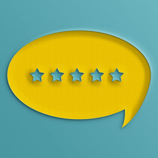 a speech bubble with 5 stars in it