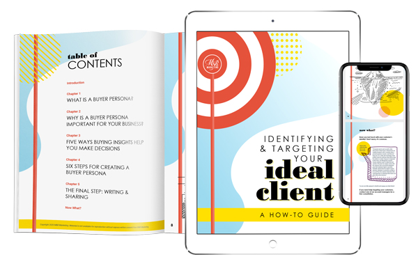 Identifying & Targeting Your Ideal Client cover displayed in print, on a phone, and on a tablet