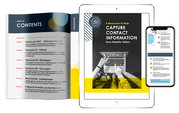 4 Resources to Help Capture Contact Information from Website Visitors cover displayed in print, on a phone, and on a tablet