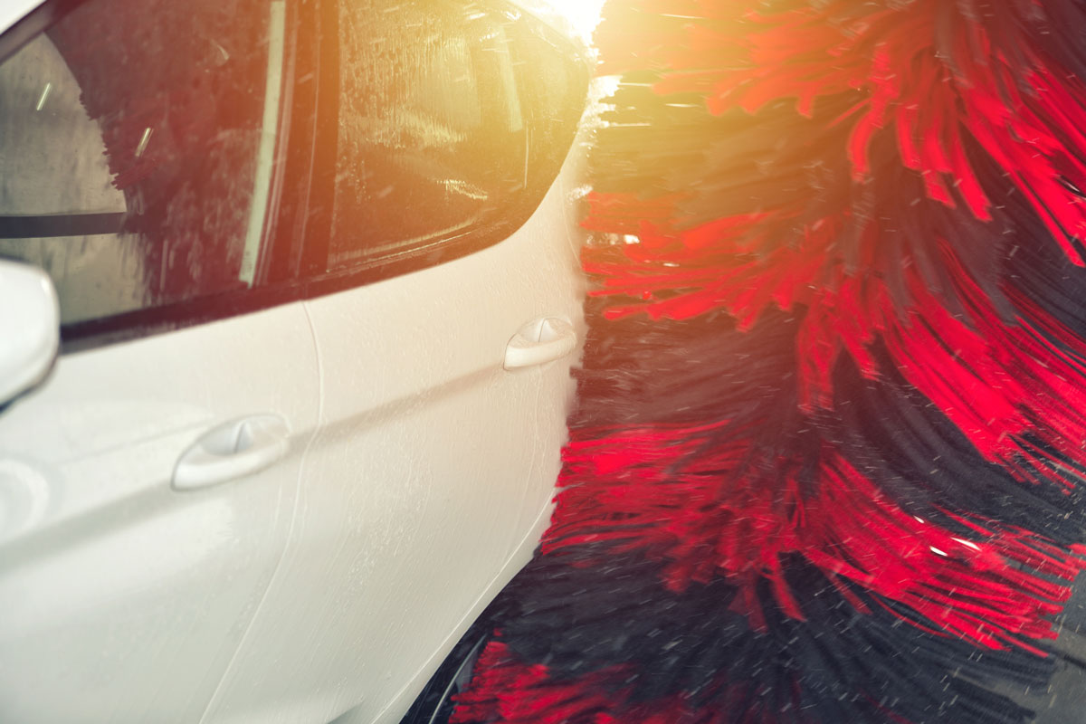 closeup of a car going through a car wash