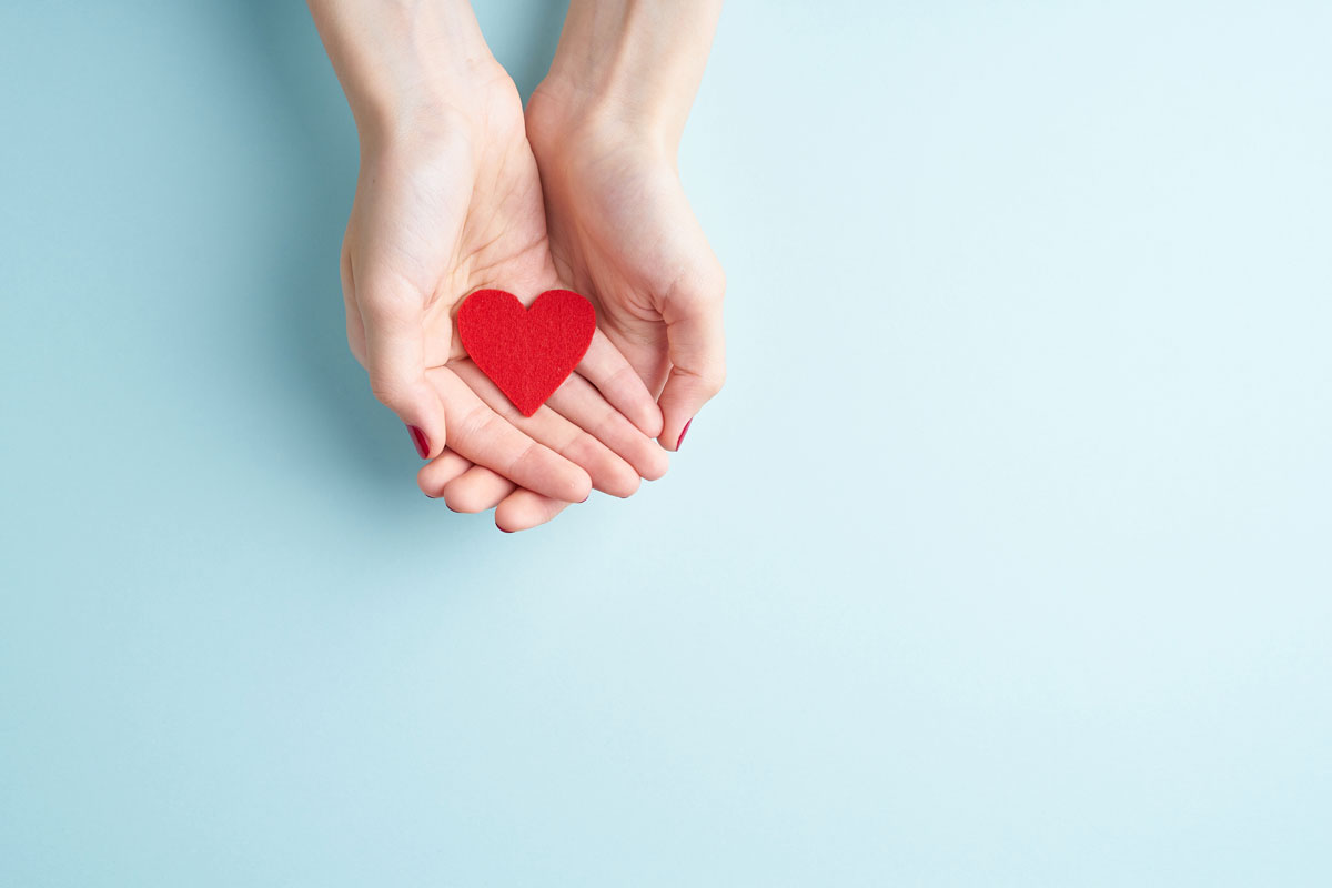 2 cupped hands holding a heart