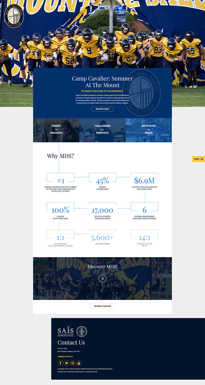 screenshot of mount de sales website
