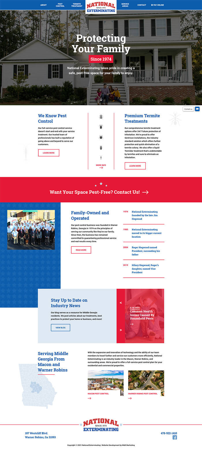 screenshot of National Exterminator's website