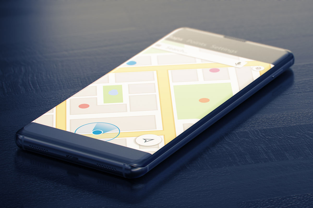map app on a smartphone screen
