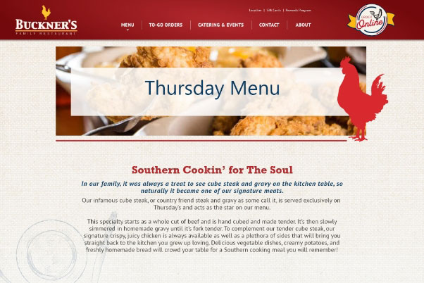 buckners family restaurant website screenshot