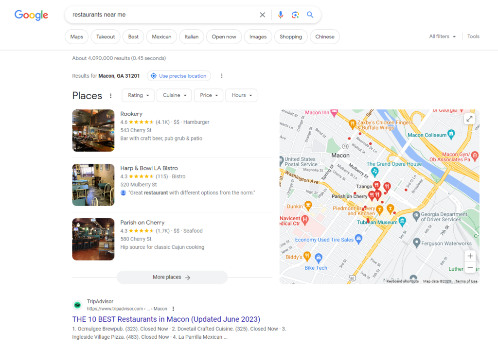 Google Map Pack Screenshot