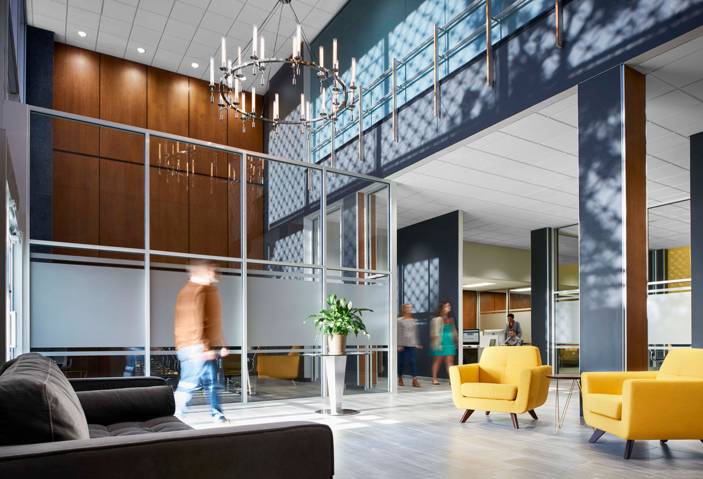 clean midcentury modern office lobby