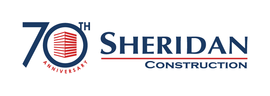 The Sheridan Construction 70th Anniversary Logo: The Sheridan Construction wordmark is placed to the right of a large “70th” Inside the zero is Sheridan Construction’s “building” logo; below the zero is the word “Anniversary”