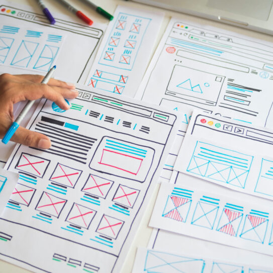 Website designer Creative planning application developer development draft sketch drawing template layout prototype framework wireframe design studio . User experience concept .