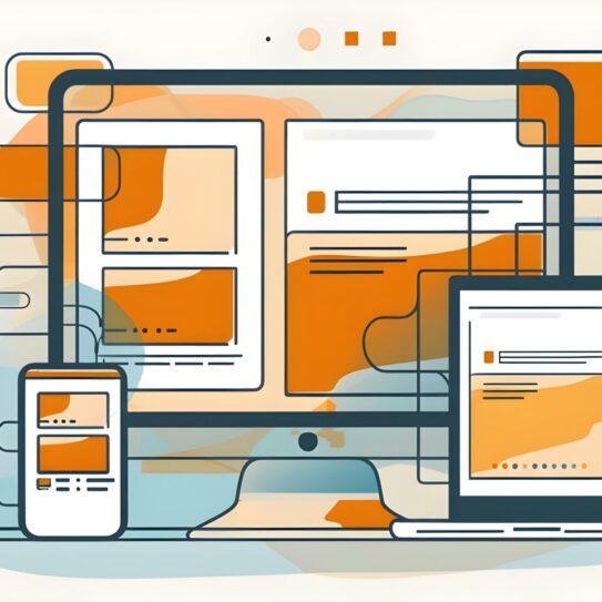 Illustration of a computer, tablet, and smartphone with renderings of a website displayed on each screen
