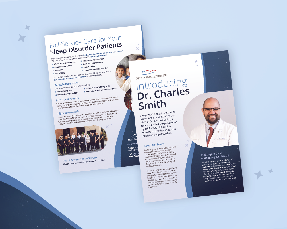 Image of a Sleep Practitioners flyer, designed by M&R Marketing.