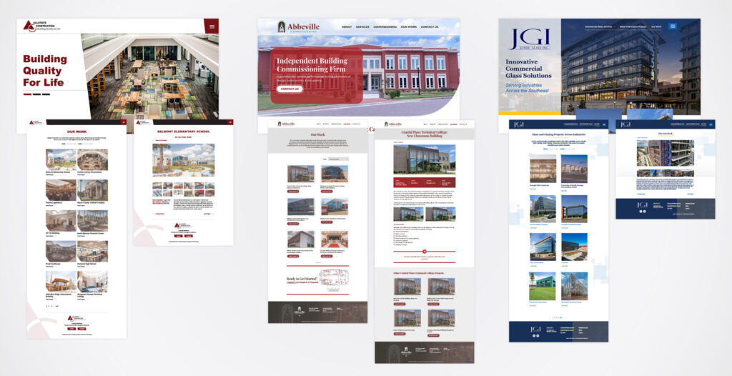 Examples of portfolio websites for three M&R clients