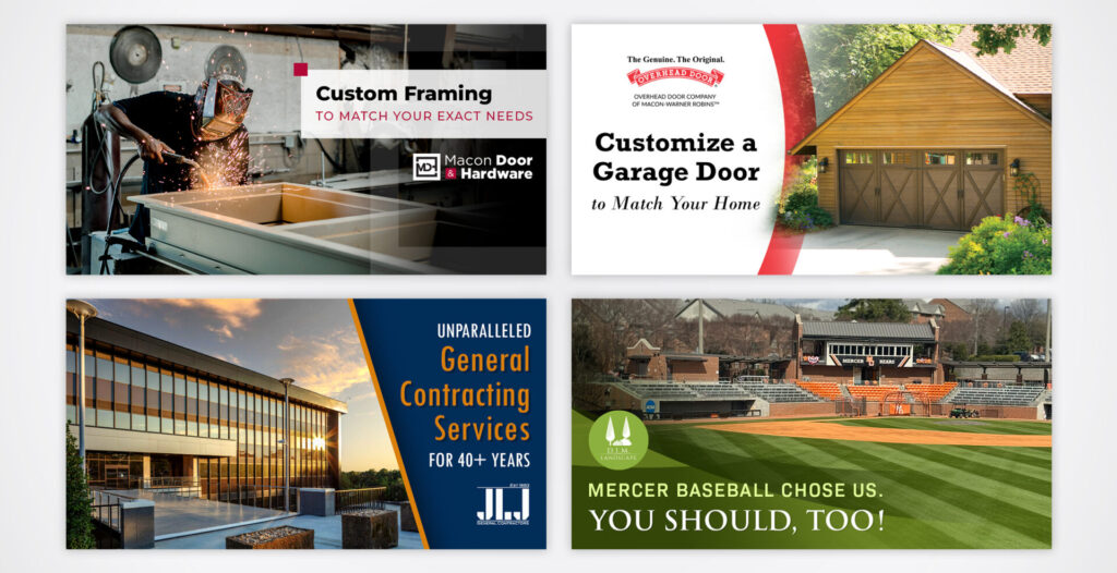 Examples of social ads for four M&R clients