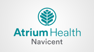 Atrium Health Navicent logo featuring a teal stylized tree in a circle above Atrium Health in teal and Navicent in gray on light background.